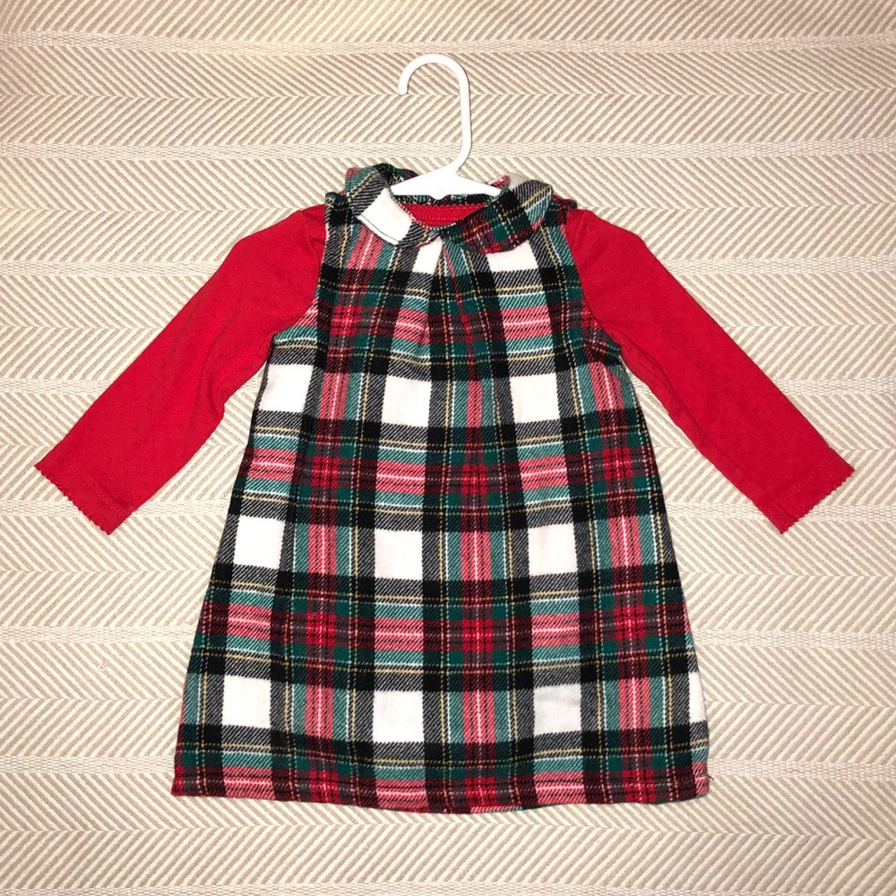 Warm Plaid Dress With Red Bodysuit